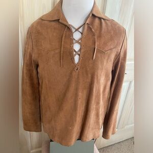 Vintage Leo E Hijos Leather Pullover Jacket Western Hippy Lace Up Side Zip 38 M